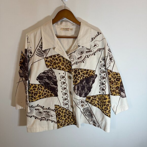 Choices Jackets & Blazers - Choices 1X Plus 3/4 Sleeve Leopard Cheetah Animal Print Tan Artsy Jacket